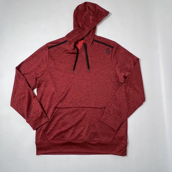 Reebok Mens Large Pullover Sweater Hoodie Speedwick Dark Red Micro Stripe - Picture 1 of 9